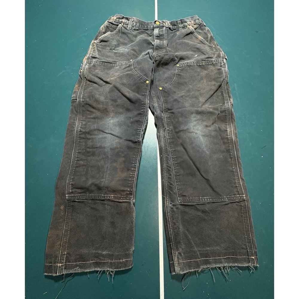 Vintage Carhartt Double Knee Pants Size 32x28 Faded Black BLK B01 Distressed USA - Picture 6 of 16